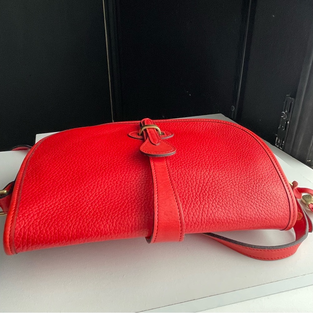 Dooney and Bourke awl Leather Red Saddle equestrian flap Crossbody bag - Picture 13 of 16